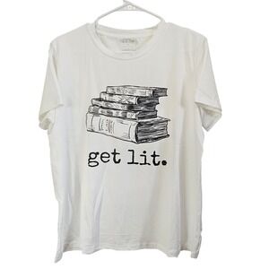 White Get Lit Books Graphic Tee Short Sleeve Crew Neck Shirt Large
